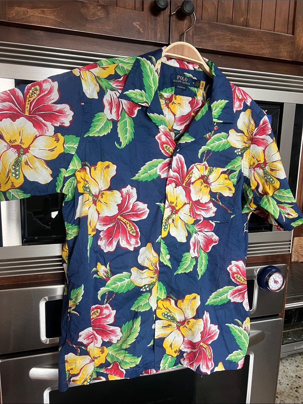 POLO RALPH LAUREN MENS HAWAIIAN SS SHIRT BLUE MULTI FLORAL COTTON CAMP SIZE MED